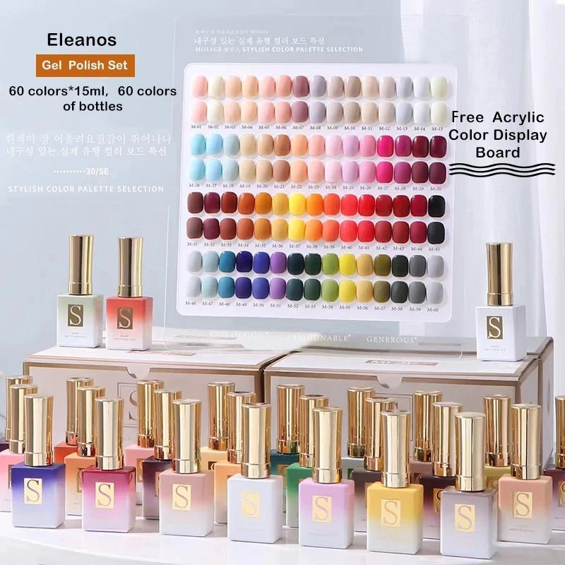 Eleanos-Juego de esmaltes de Gel para uñas, Set completo de 60 botellas diferentes de esmaltes de Gel de colores para manicura artística