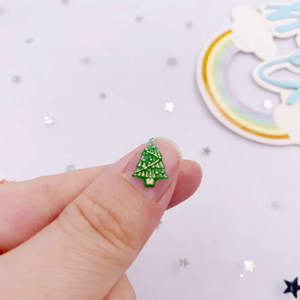 50pcs Resin Cute Colorful Glitter Mini Crystal Christmas Tree Gem Flatback Rhinestone Applique DIY Scrapbook Manicure Nail Craft