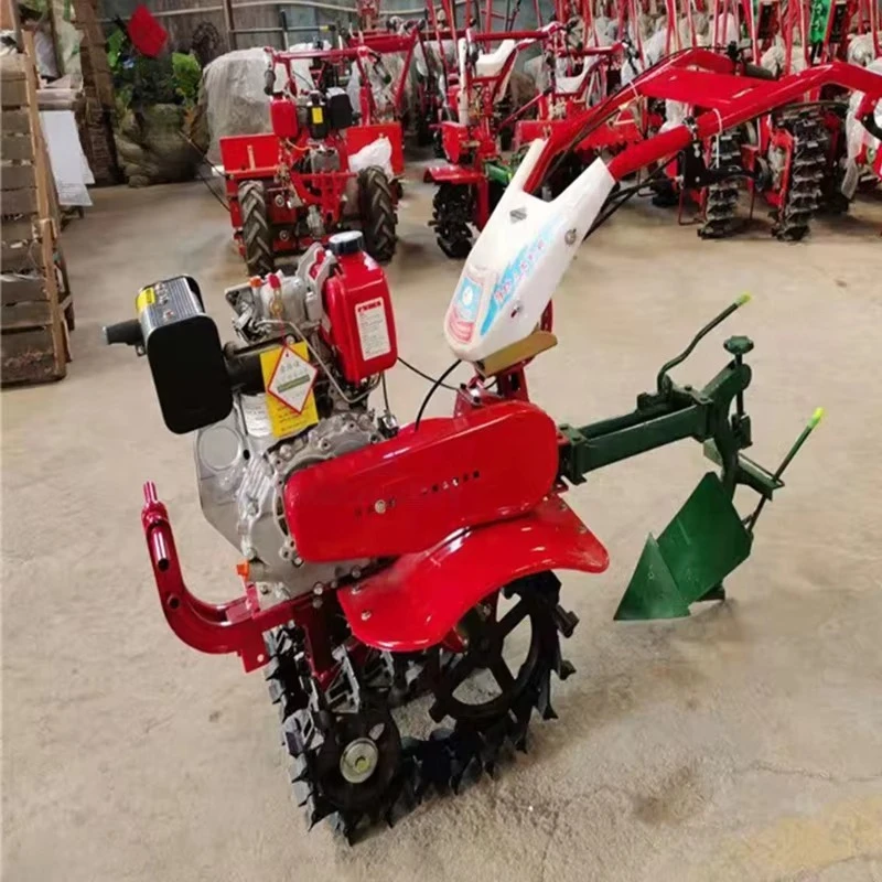Narrow Field Soil Cultivating Furrow Making Backfilling Fertilizing Weeding Equipment Dual Crawler Track Mini Tiller Machine