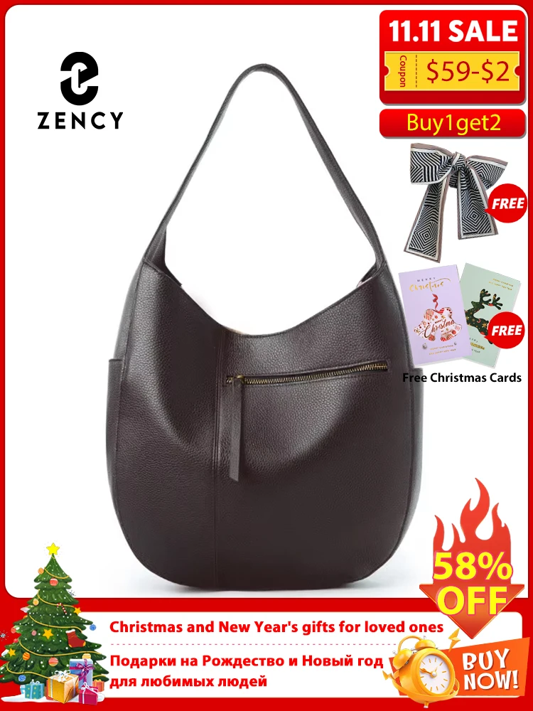 

Zency Women's Genuine Leather Top Quality Large Hobo Bag Shoulder Commuters Handbag Designer Bag European n American Style Totes