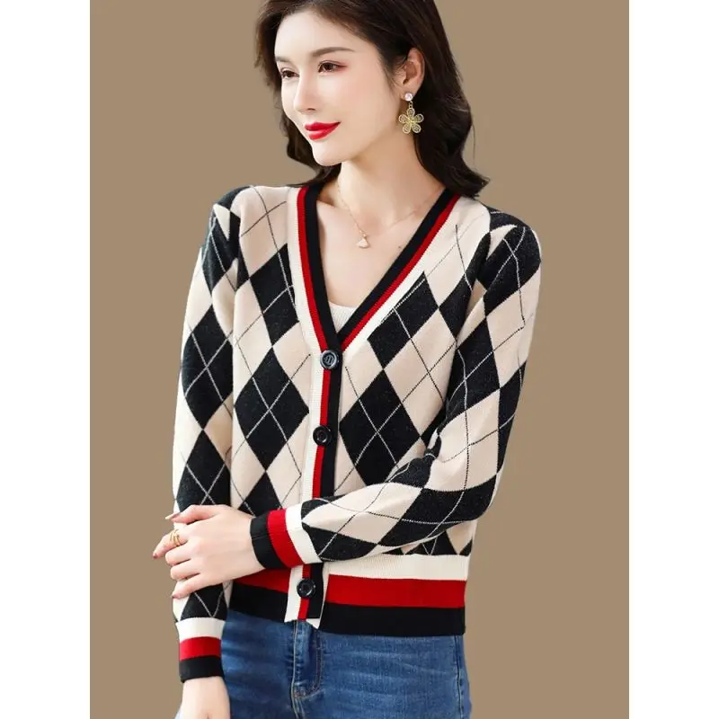 Spring and Autumn Winter Knitted Cardigan Women's Large Loose Western Style New Explosive Jacquard Sweater Coat