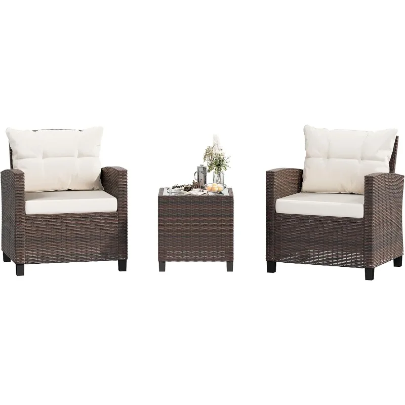 

3 Pieces Patio Furniture Set 3 Pieces PE Rattan Wicker Chairs with Table Outdoor Furniture for Backyard/Garden/Poolsi