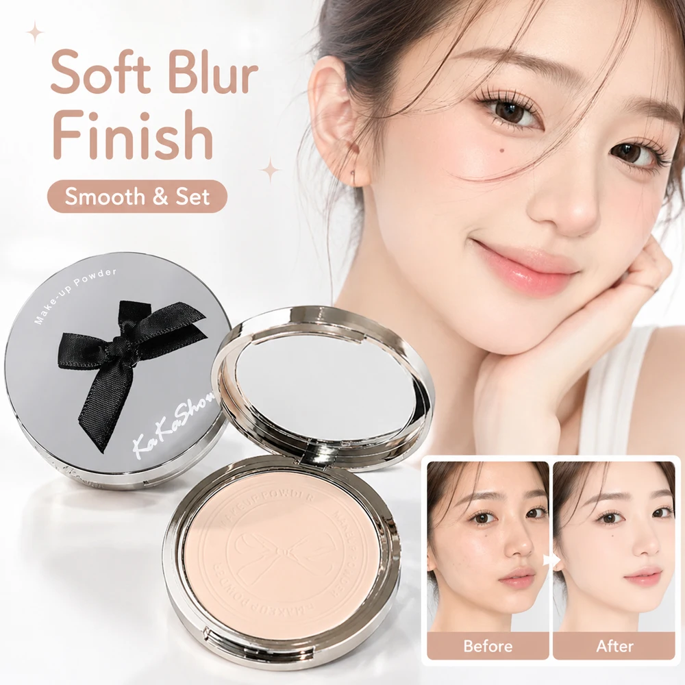 KaKaShow Bowknot Pressed Powder Oil Control Matte Setting Powder Long Lasting Waterproof Compact Powder With Mirror Face Makeup