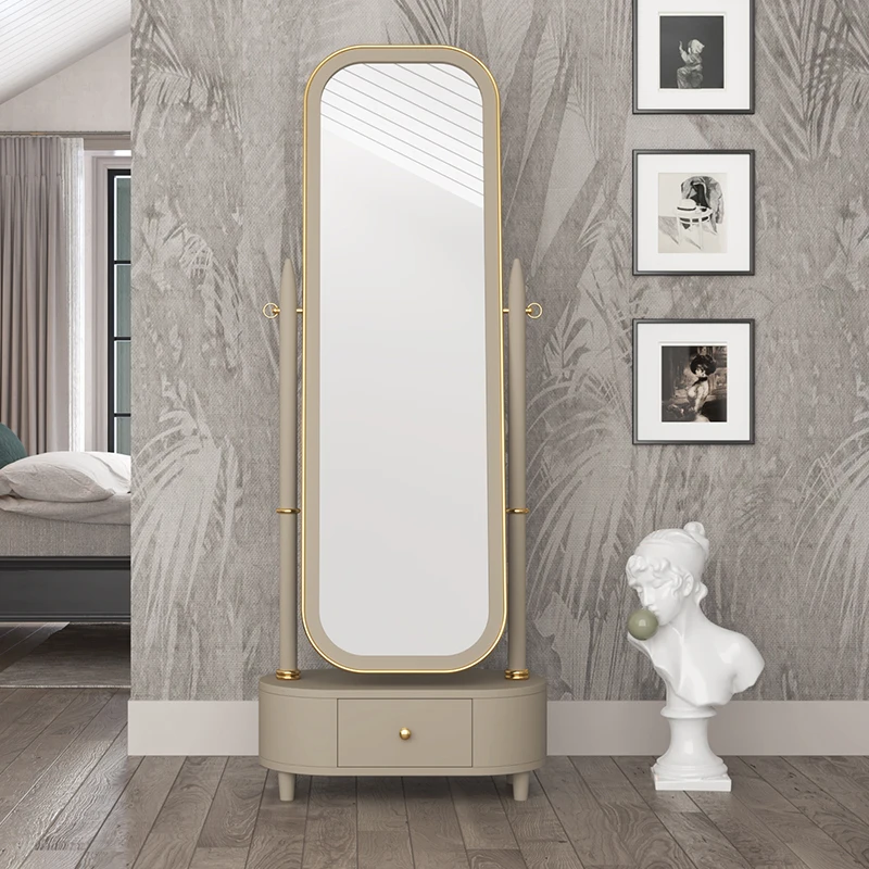 Luxury solid wood mirror bedroom vertical floor mirror home retro fitting mirror explosion-proof simple cosmetic mirror