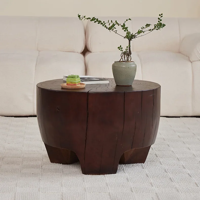 Wabi-sabi style side table, wooden stump ornament, creative design vintage coffeetable combination, natural wood personality ar