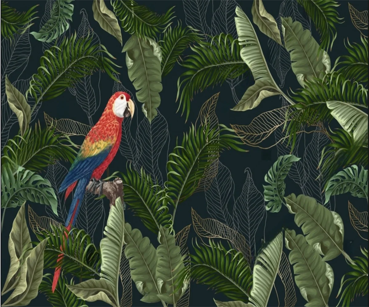 

Настенные обои на заказ, скандинавские тропические растения, попугай, фон, обои, домашний декор, гостиная, спальня, 3d обои