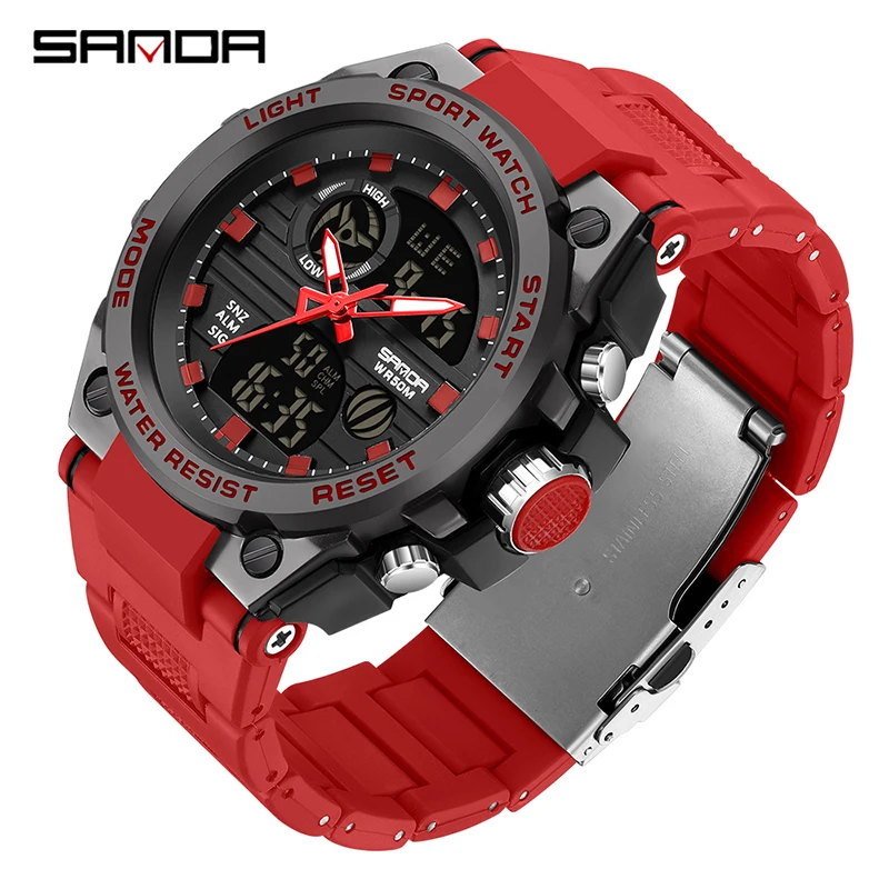 SANDA Men\'s Watches Sports Outdoor Waterproof Military Wrist Watch Tactics LED Alarm Stopwatch 2023 New Fashion Clock 9011