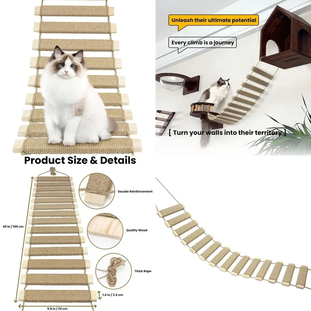 

40-дюймовое кошачье дерево на открытом воздухе и в помещении с многоуровневыми штангами для скалолазания и когтеточками, джутовая веревка (цвет дерева)