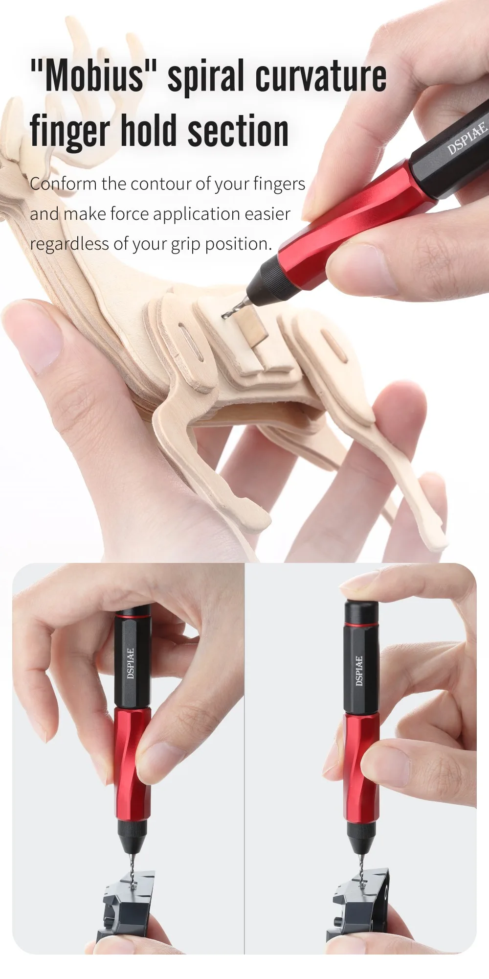 DSPIAE AT-MHD Mobius Handbohrer mit Doppellagerung und Rutschfestem Bohrfutter für Gunpla Modellbau, Bohren, Hobby und DIY-Projekte – Detail 4