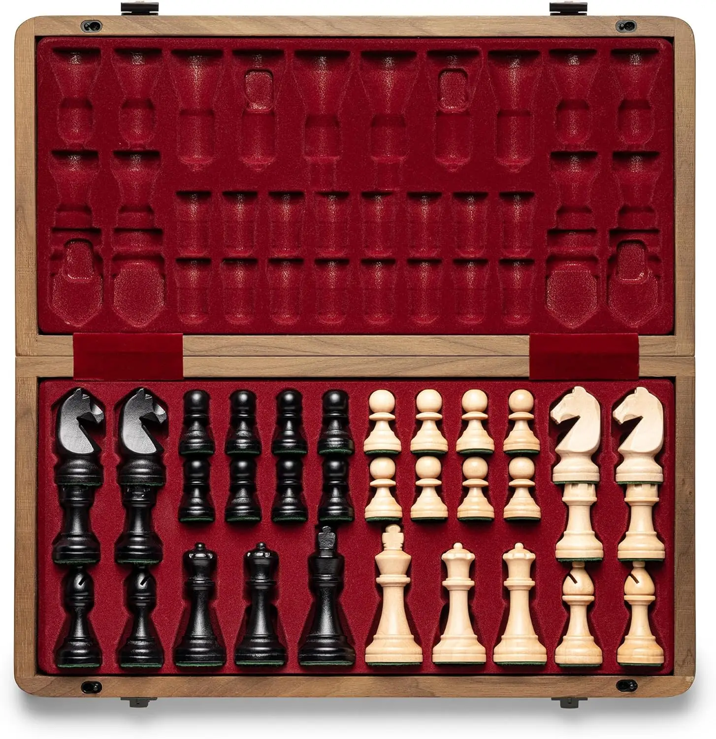 

15" Wooden Chess Set with 3" King, Portable Travel Chess Game for Adults & Kids, 2 Extra Queens, Natural Walnut