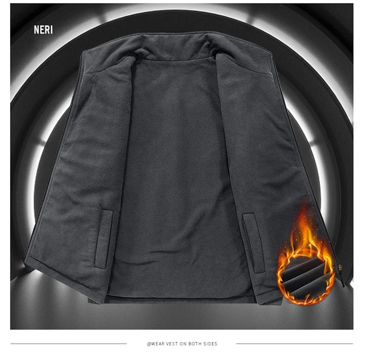 Fleeced vest for winter warmth outdoor casual sleeveless stand-up vest New Men's thickened double-sided wear custom logo