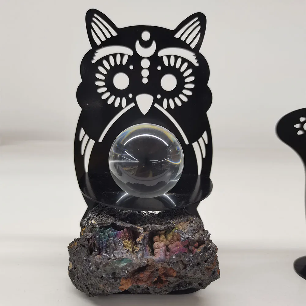 

Cute Black Owl Style Metal Crystal Base Holder Sphere Stone Support Display Stand Photography Props Handicraft Decor