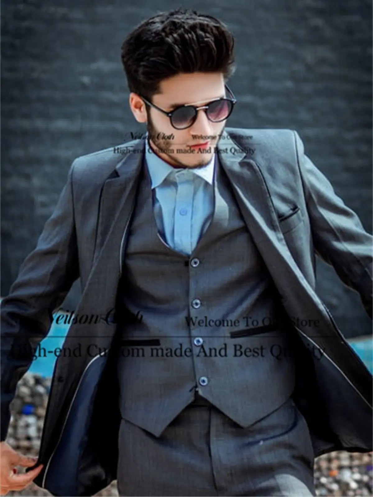 

Formal Dark Gray Men Suits Notched Lapel Groom Wedding Tuxedos 3 Pieces Sets Male Prom Blazers Business Slim Fit Terno Masculino