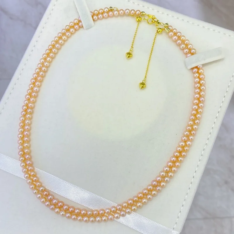 

SGARIT Trending Jewelry 4mm 925 Silver Natural Freshwater Aurora Orange Baby Pearl Necklace for Women Special Color