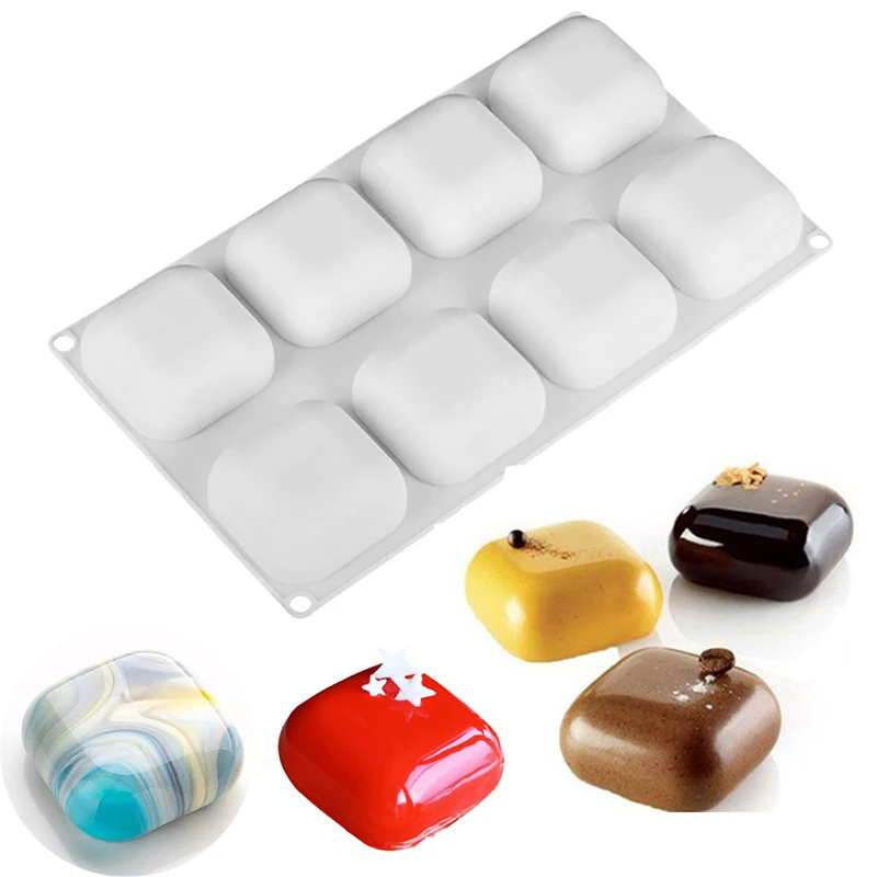 フランスのデザートを焼くための正方形のムースケーキ型、3D枕、石の形、キャラメルアイスキューブトレイ、石鹸、キッチンペストリーツール、8つの空洞