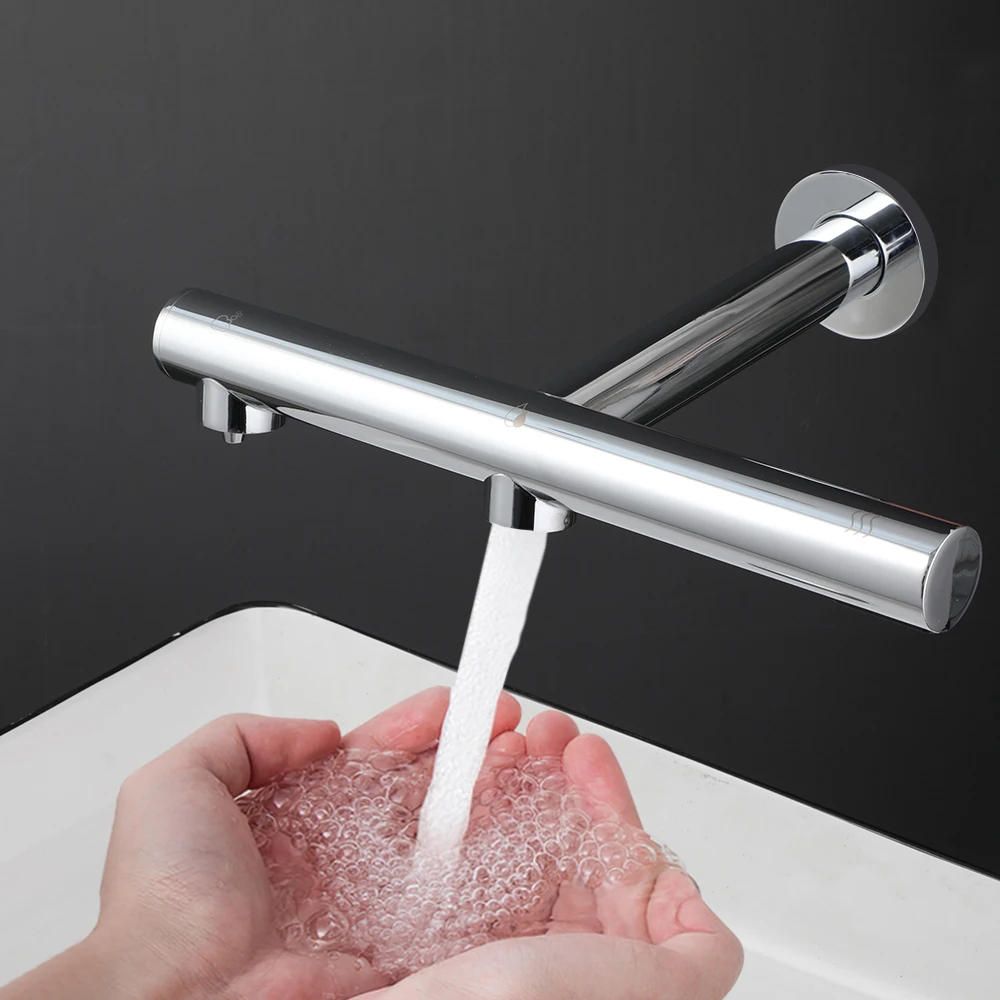 ZAPPO 3-in-1 Bathroom Faucet Automatic Sensor Soap Dispense Water Tap Sink Faucet Wall Mounted Drying Machine Brushed Gold/Black