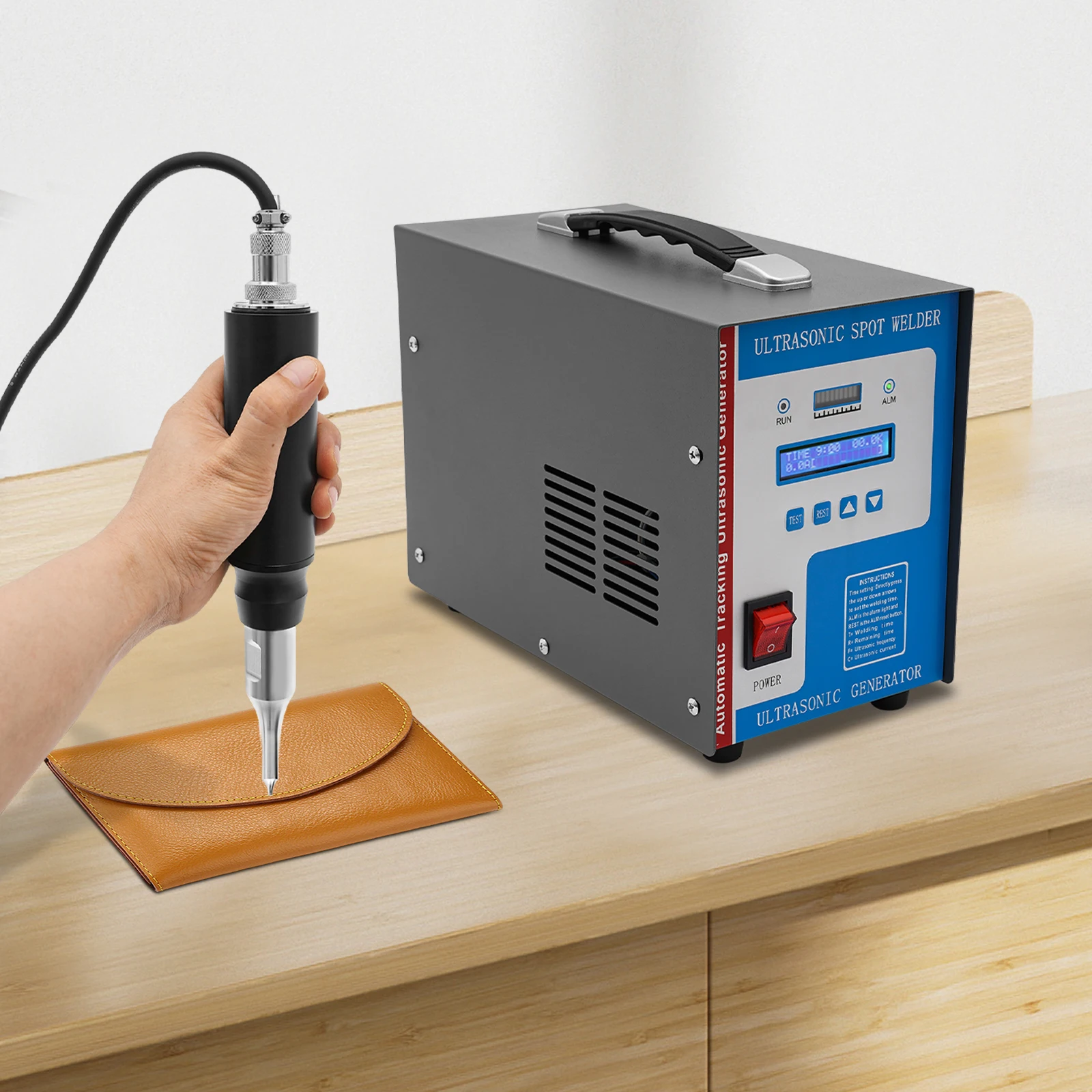 Máquina de solda plástica ultrassônica, 700w, 28khz, portátil, 10 cabeças de solda, controle lcd, 0.01-9.99s, soldagem para pp/abs