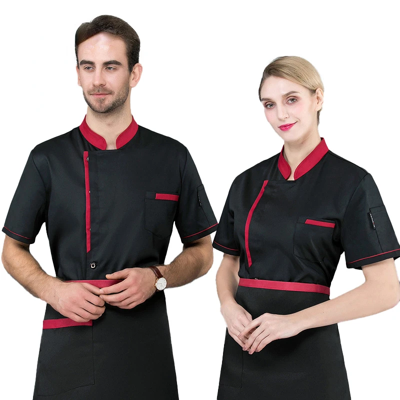 Men's Chef Jacket Catering Hotel Kitchen Uniform Western Restaurant Cook Costume Cake Shop Cafe Waiter Short-Sleeved Overalls