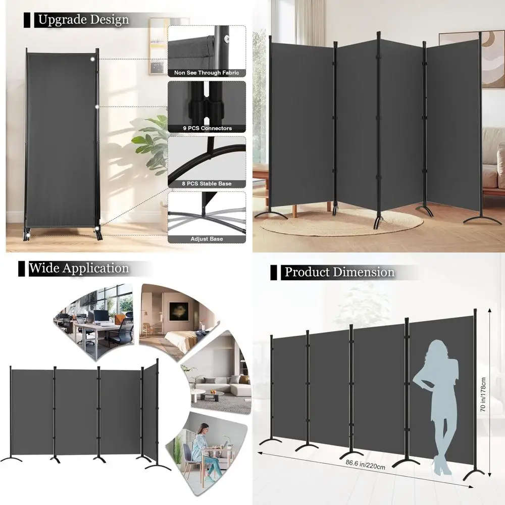 

6-Foot Tall 4-Panel Folding Room Divider, Portable Freestanding Screen Wall for Home and Office, Grey