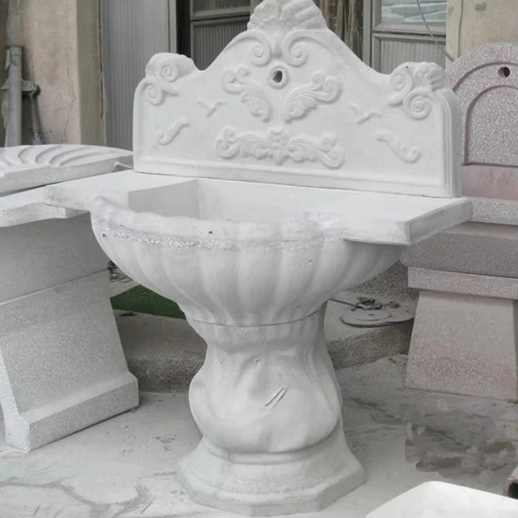 

Natural Marble Sculpture Bathroom Free Standing Wash Basin with One or Two Sinks