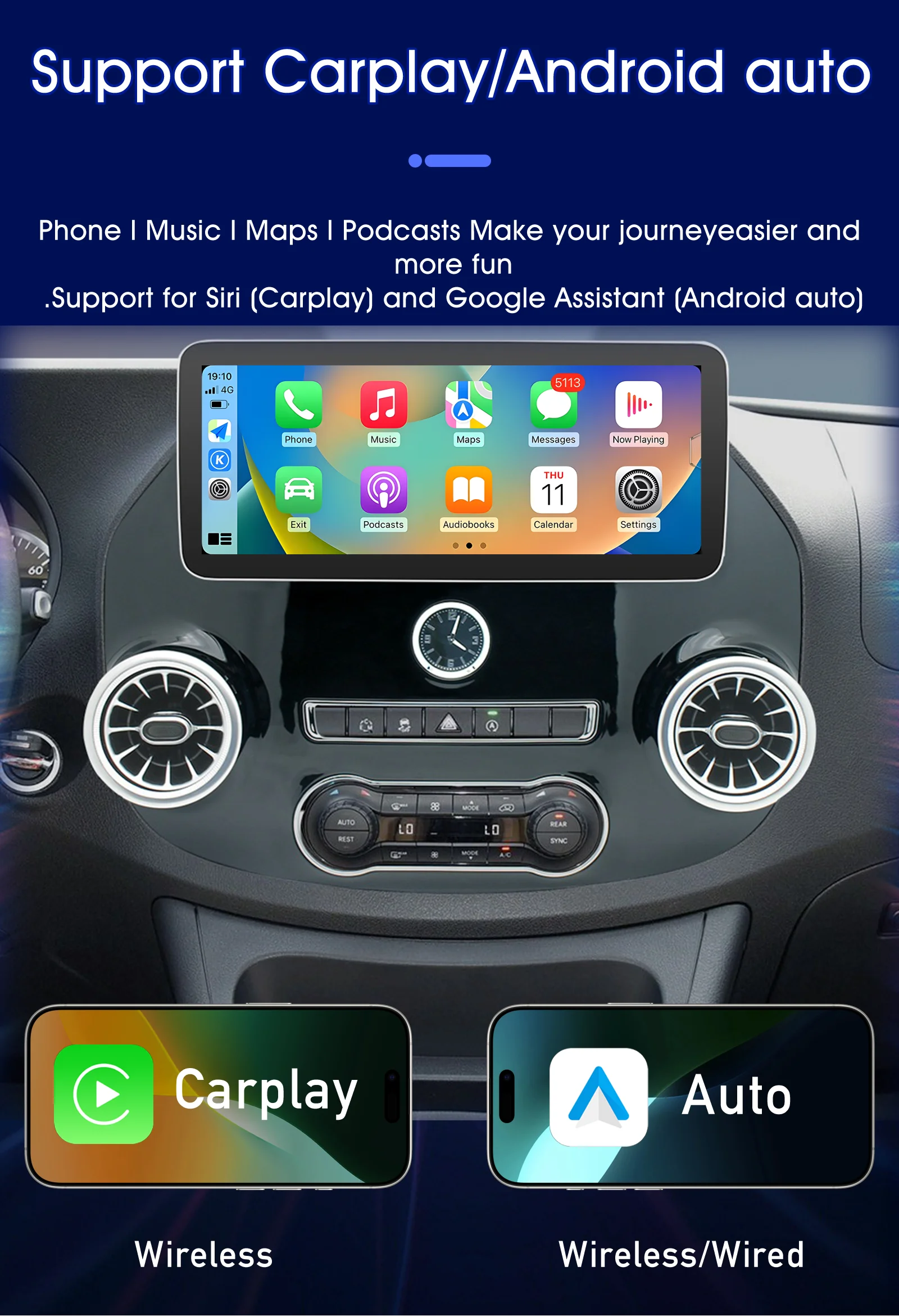 أندرويد السيارات الوسائط المتعددة مشغل فيديو لمرسيدس فيتو W447 2014-2022 راديو ستيريو بالسيارة لتحديد المواقع CarPlay الملاحة واي فاي لتحديد المواقع BT الصوت