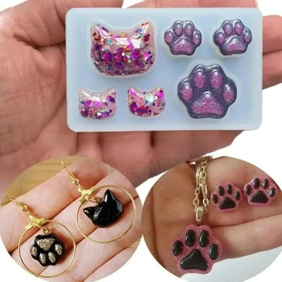 1 Pcs New Crystal Epoxy Resin Silicone Mold Cute Cat Face Cat Claw Design For DIY Keychain Pendant Handicraft Accessories