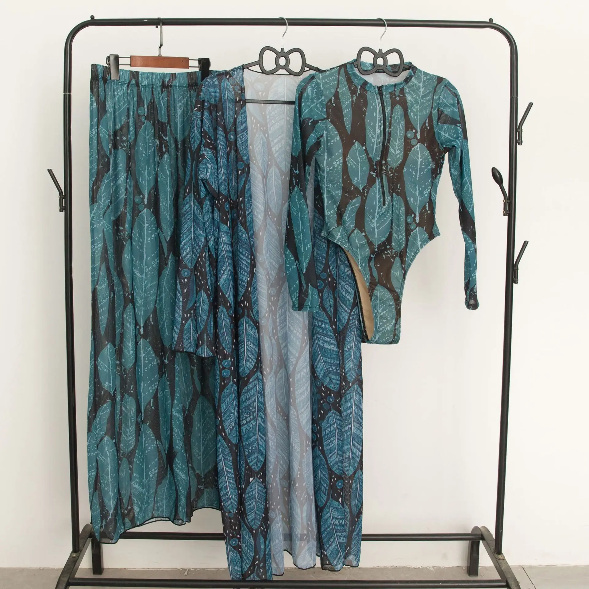 

2026 Retro Long Sleeve Swimwear Body Suit Mesh One Piece Swimsuit Sexy High Cut Bathing Suit Beach Surf Suit with Blouse