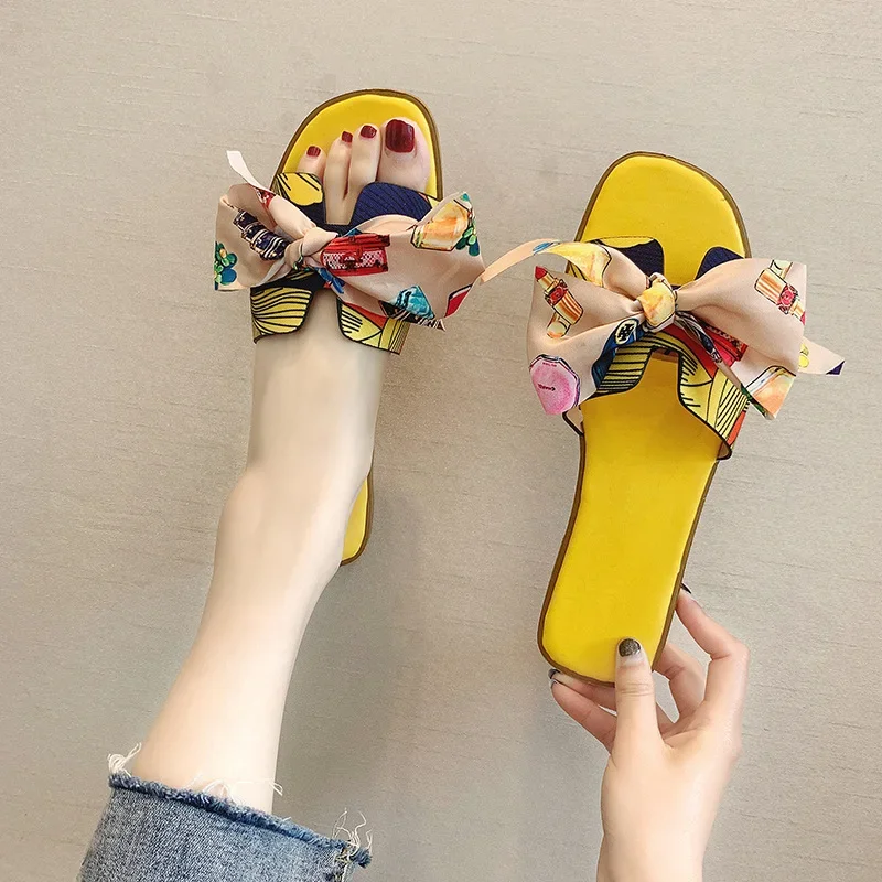 Women Beach Sandals Outdoor Flip-flops Bow Women's Slippers  Summer Slides Fashion Sandals Shoes For Woman Bathroom Slippers