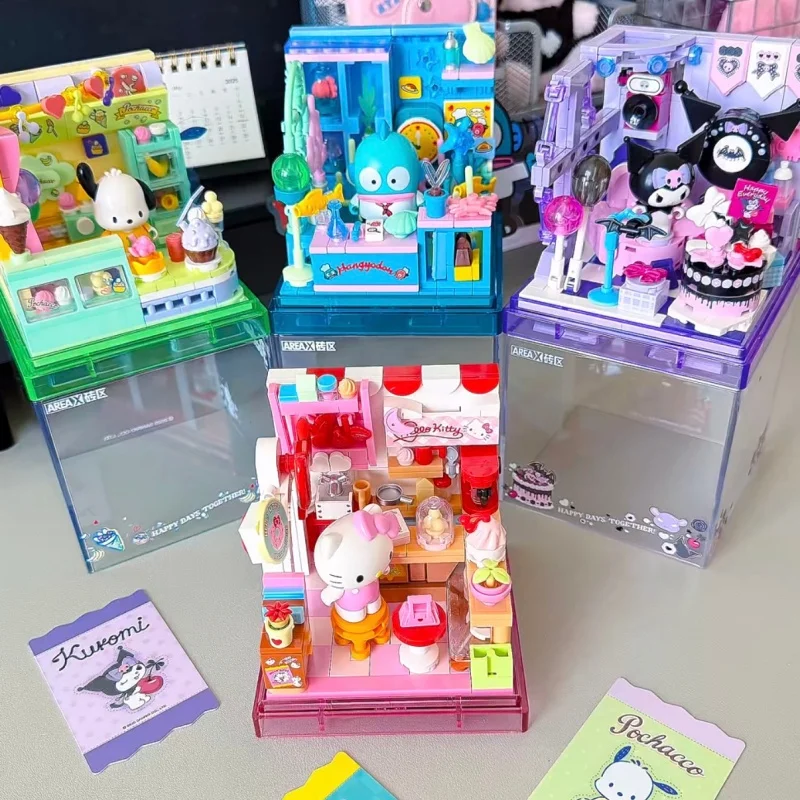 

Senbao Area-X Sanrio Series Building Blocks Cute Little Shop Kuromi Hello Kitty Cat Cinnamoroll Model Toys Assembly Gifts