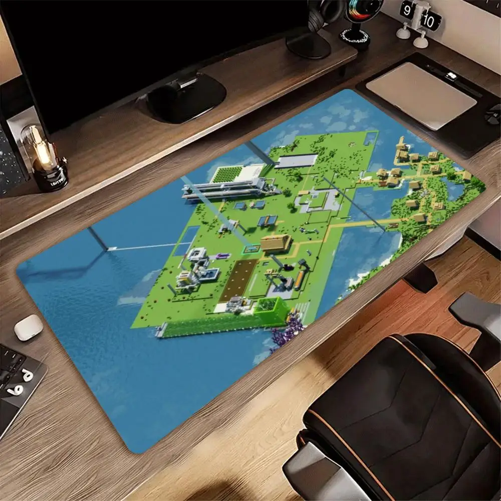 XXL Gaming Mouse Pad Voxel Island Zelda Coastal Town Sci Fi Cliff Landscape Non Slip Desk Mat For PC Keyboard Gaming Decor