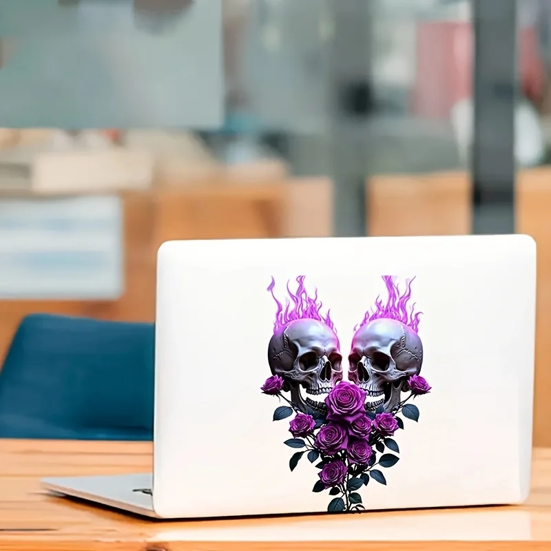 Gothic Purple Flame Double Skull Purple Rose Vinyl Decal, Waterproof UV Resistant Sticker for Car Window Helmet Luggage Decor view 5