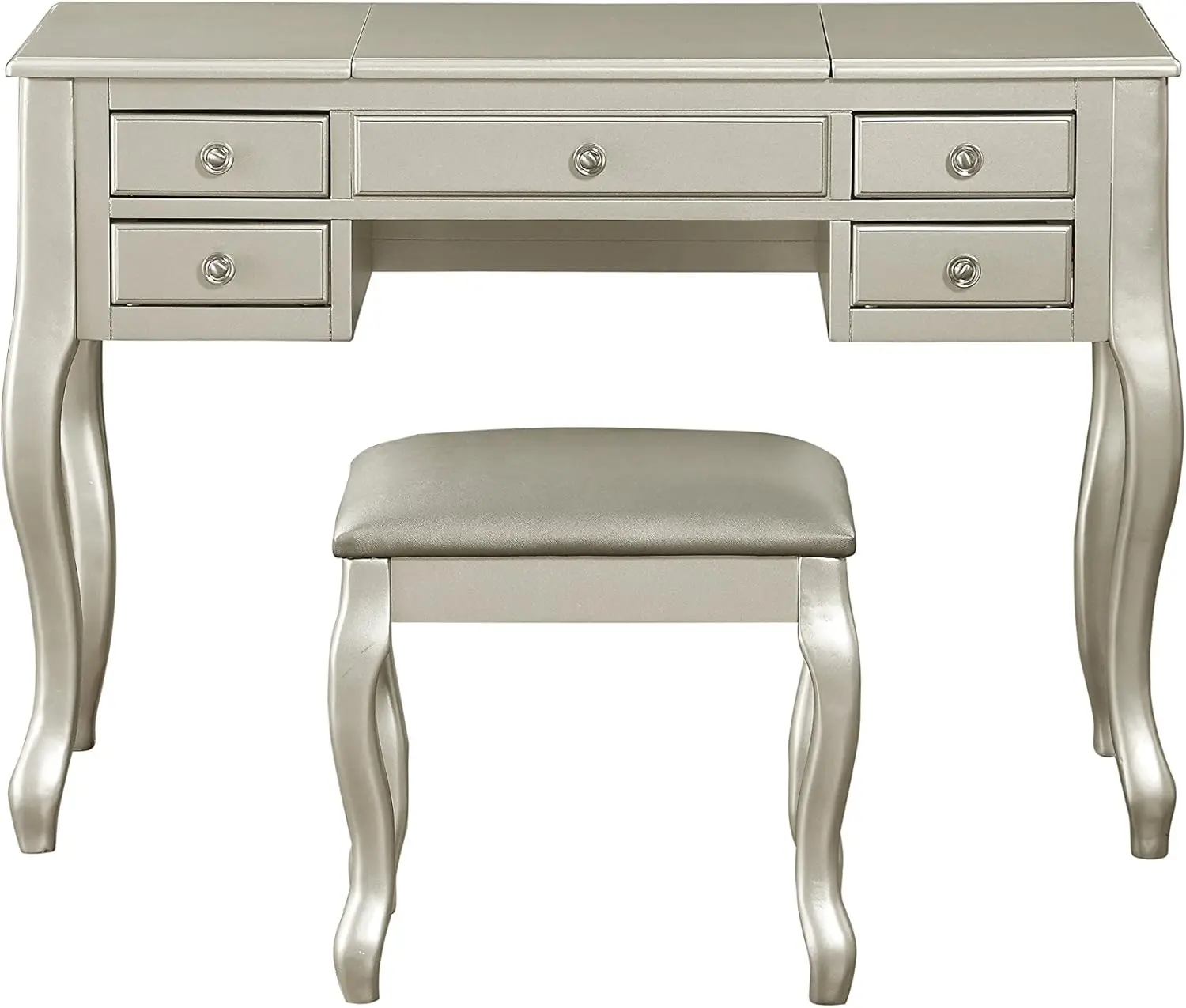 F4145 Bobkona Cailyn Flip Up Mirror vanity Set with Stool in Silver Work like a writing desk 2025 NEW