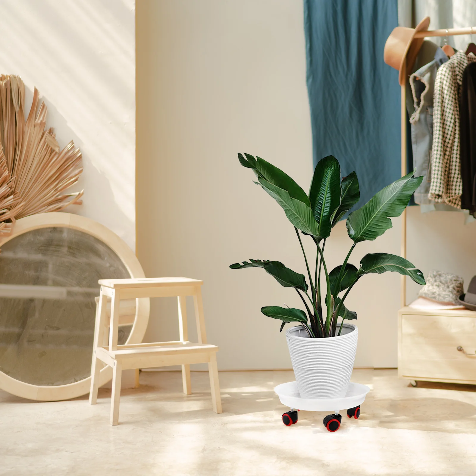 

1pc Universal Wheel Flowerpot Base White Resin Material Durable Movable Plant Pot Holder Garden Supplies Storage Tray