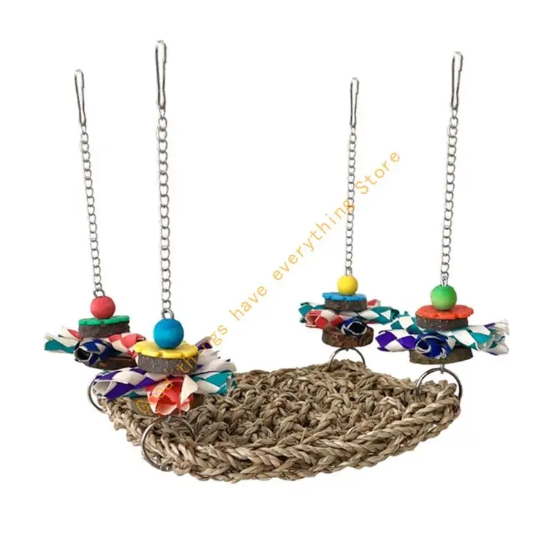 

Multiuse Bird Exercise Hammock For Cockatiels Budgies Woven Straw Chewing Toy 55KF
