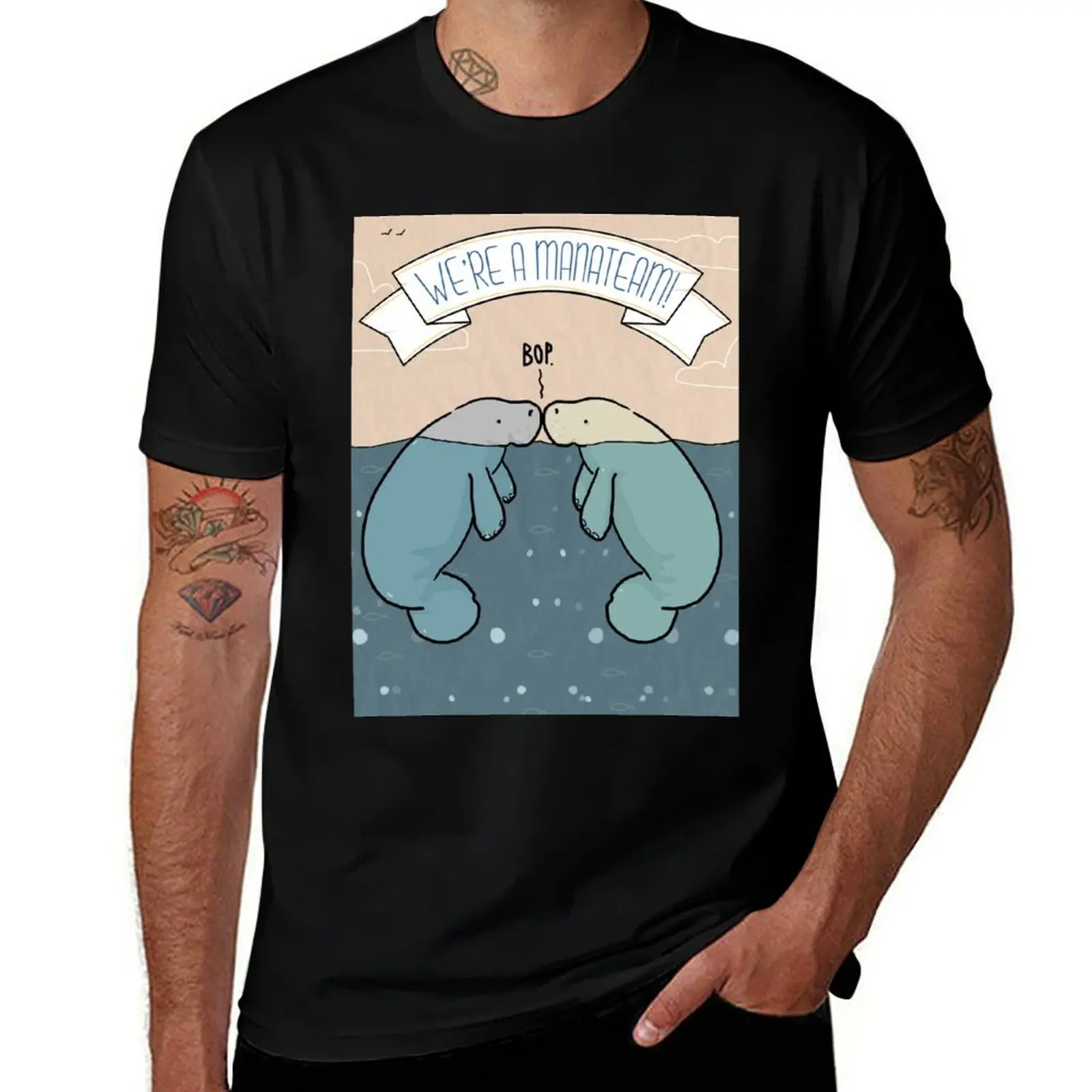 

We're a manateam! manatee love and friendship illustration T-Shirt Labor Work Casual T-Shirt