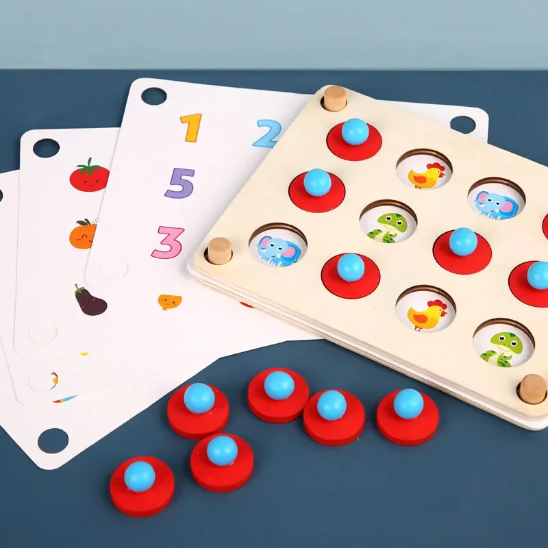 Montessori Mini gioco di scacchi di memoria Puzzle in legno 3D Board Giocattoli educativi per l'apprendimento precoce logico per bambini Bambini
