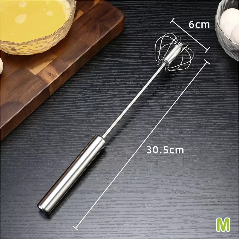 Premium Stainless Steel Manual Egg Beater with 6 Wire Whisks for Kitchen Balloon Whisking, Baking and Mixing - 8-10-12 Inch