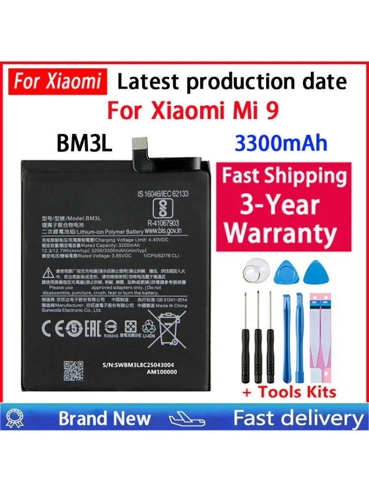 Bateria zamienna 100% zamiennik do Xiaomi 9 MI9 M9 MI 9 Xiaomi9 BM3L Oryginalna Bateria do Telefonu 3300mAh — zdjęcie produktu 6
