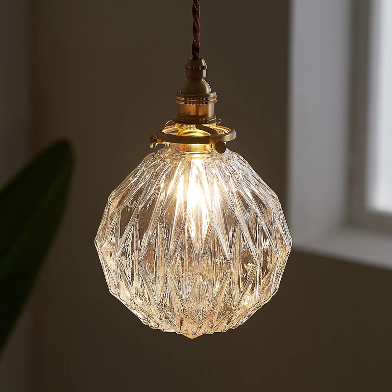 

Nordic Retro Glass Pendant Lamp, LED Dining Room Pendant Light, Creative Minimalist Transparent Shade Bedroom Lighting Fixture