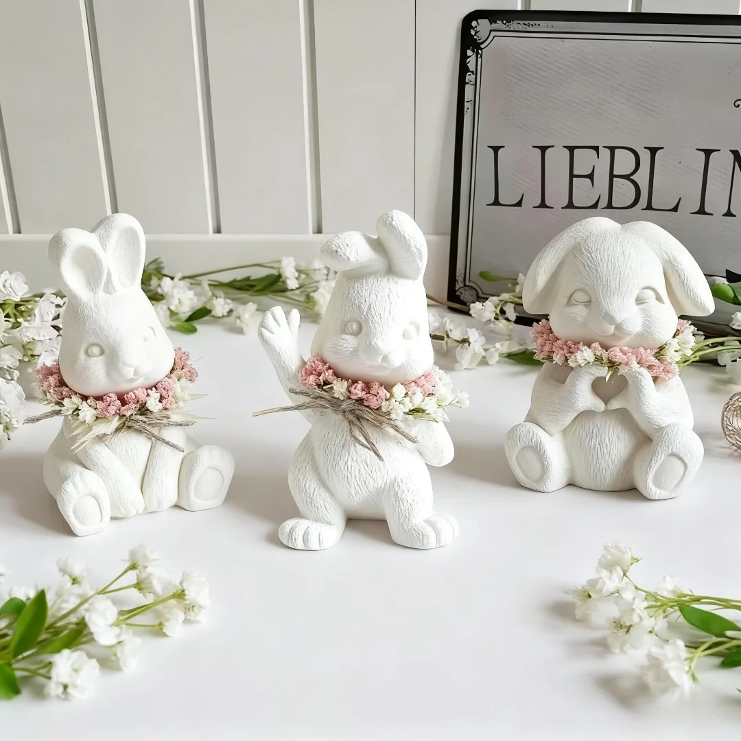 3pcs ElastoC Rabbit Silicone Mold - Reusable & Easy-Release Non-Stick Rabbit Molds with Heart & Thumbs Up Poses, Cute Expression