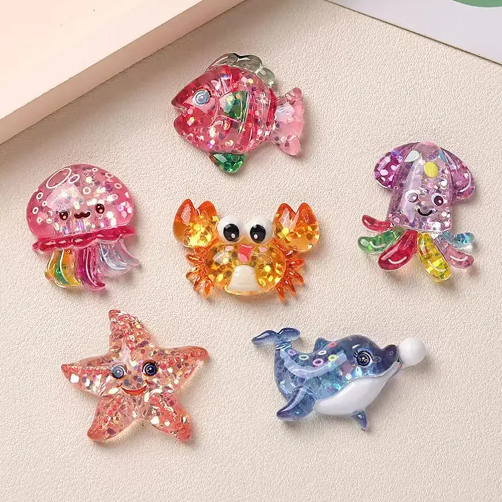 New Cute Cartoon Shiny Ocean Dolphin, Octopus, Crab Flat Back Resin Scrapbooking DIY Jewelry   Decoration Accessorie 10Pcs