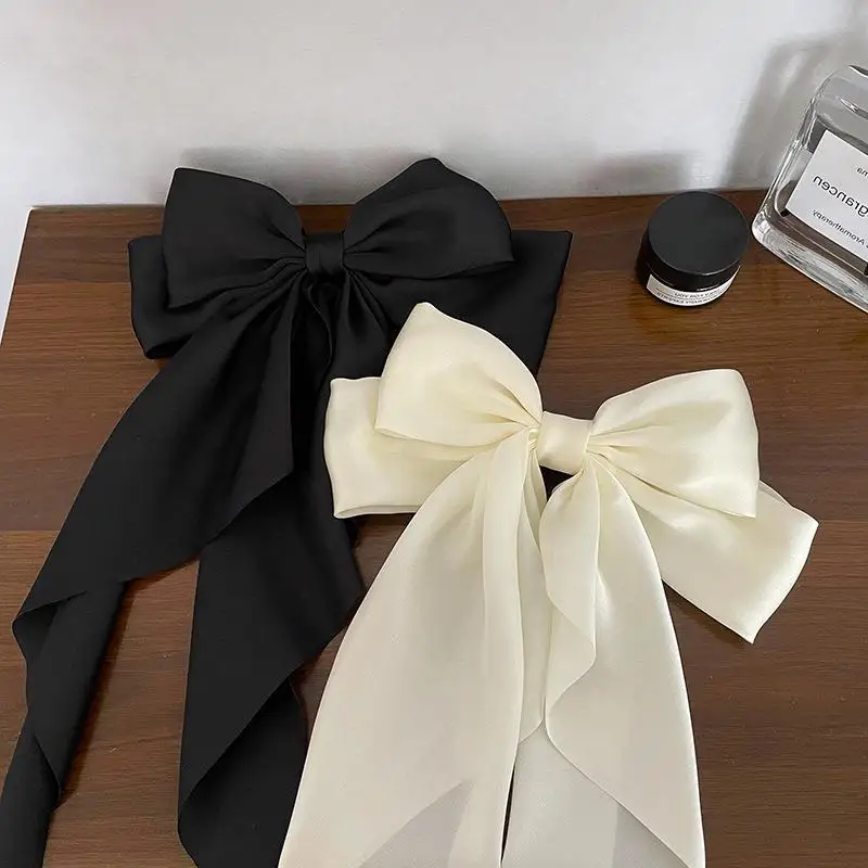 Elegancka kokardka wstążka spinka do włosów moda prosta solidna satynowa spinka do włosów spinka do włosów retro opaska na głowę z klipsami akcesoria do włosów dla dziewczynek