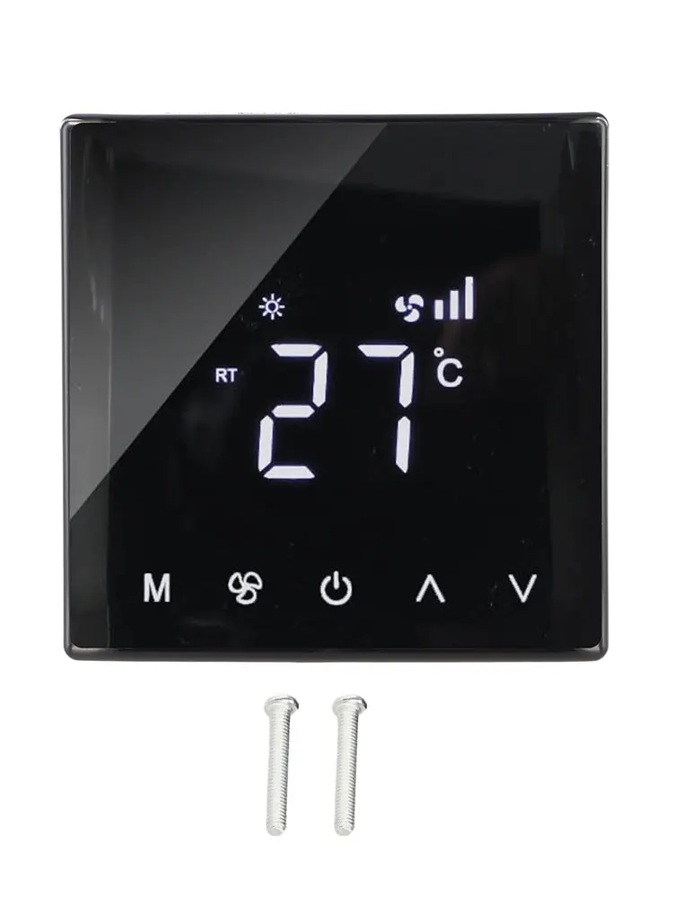 LCD Touch Thermostat 8.6x8.6cm Black PC+ABS Curved Screen Timer For Central AC Heating Cooling Wall Mount Temperature Controller