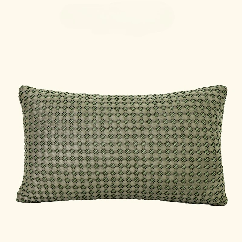 Grey olive green hand woven Cushion Cover Rectangular Waist Pillowcase Modern Light Luxury Model Room Sofa Pillow Cover