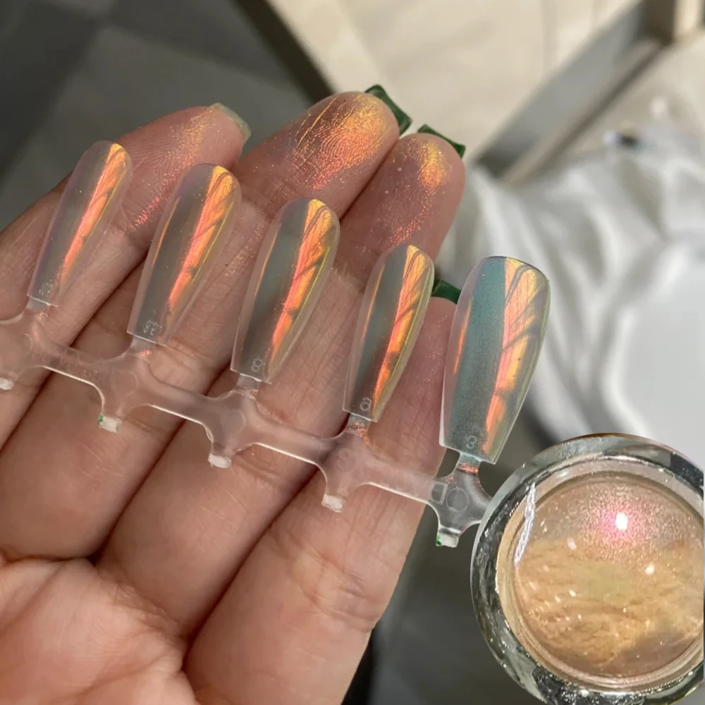1Jar Sunset Orange Aurora Chrome Nail Powder 0.2g-Net Moonlight Mirror Nail Glitter Autumn Aurora Orange Metallic Nails Pigment#
