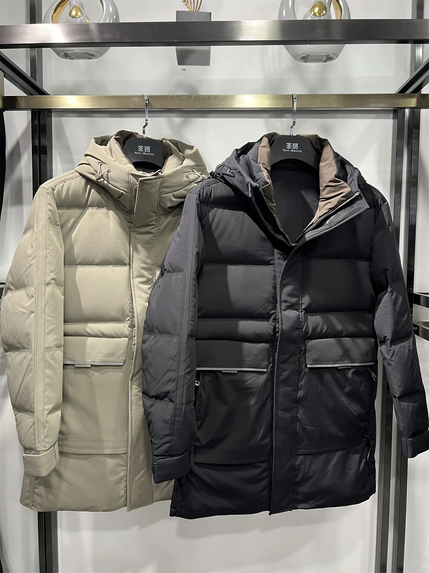 

Non-Saints Men's Hooded down Jaet 2025 Winter New Thiened Du down Casual Busin Zipper Coat Urban Outdoor Wear