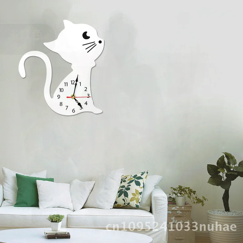 

Cartoon Cat Tail Wall Clock Silent Home Decor Living Room Bedroom Acrylic Silent Wall Clock Black Cat White Cat Options