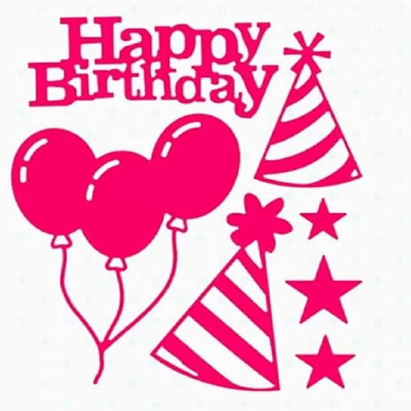 Geburtstags-Stanzformen für Kartenherstellung, Happy-Birthday-Motiv mit Luftballons und Partyhüten, DIY Scrapbooking Prägung Papierhandwerk