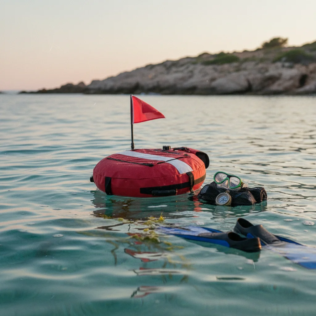 Freediving Buoy Portable Spearfishing Buoy Inflatable Dive Buoy Flag Included Water Sports Gear Zippered Storage Pocket for Sea