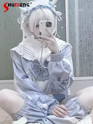 Japanese Minie Series Mass- Produced Water Color Loose Jacket for Women Bow Navy Collar Streamer Jackets Y2k Leg Warmer Autumn